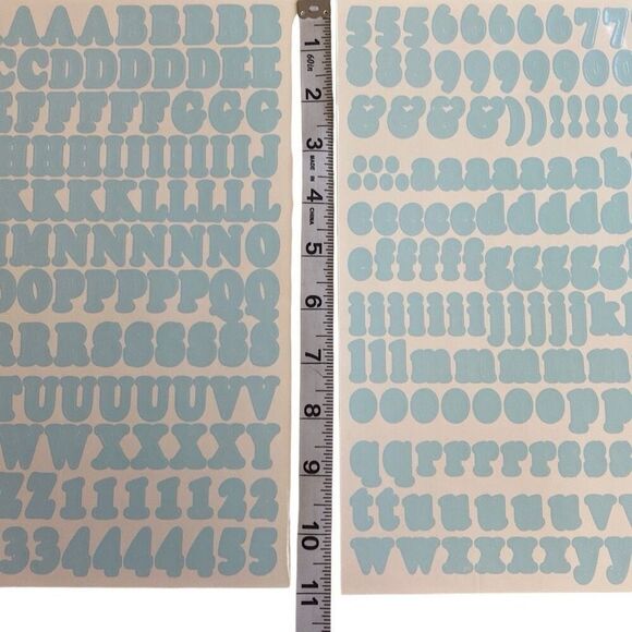 Stickers Letters Alphabet Upper Lower Case Numbers Symbols 2 Sheets Light Blue - Picture 4 of 6